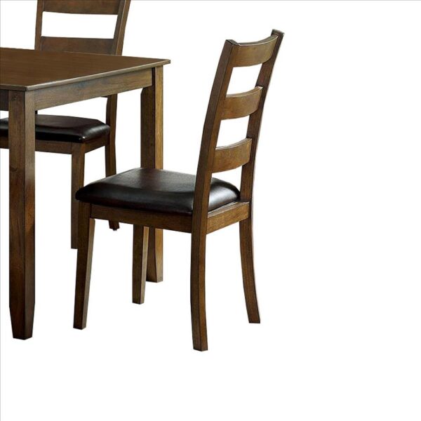 5 Piece Dining Table Set with Leatherette Seating, Brown