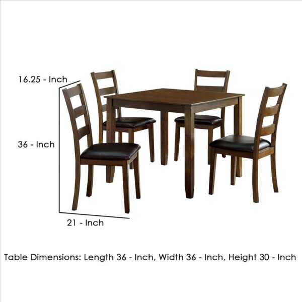 5 Piece Dining Table Set with Leatherette Seating, Brown