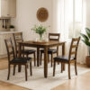 5 Piece Dining Table Set with Leatherette Seating, Brown