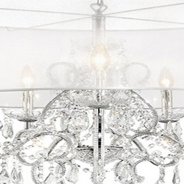 32 Inch Ceiling Lamp with Hanging Crystals, Round Canopy, Silver
