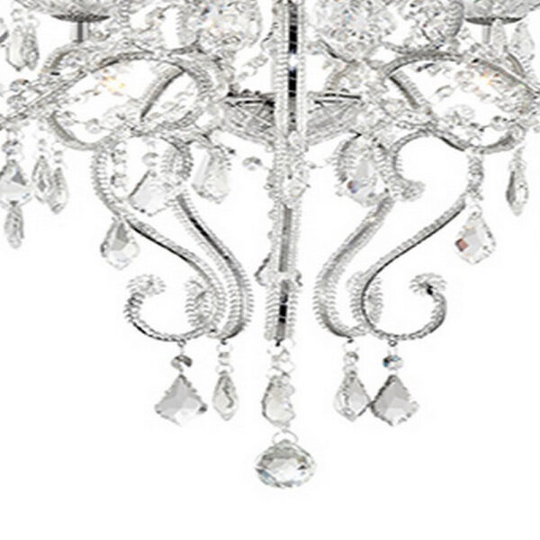 32 Inch Ceiling Lamp with Hanging Crystals, Round Canopy, Silver