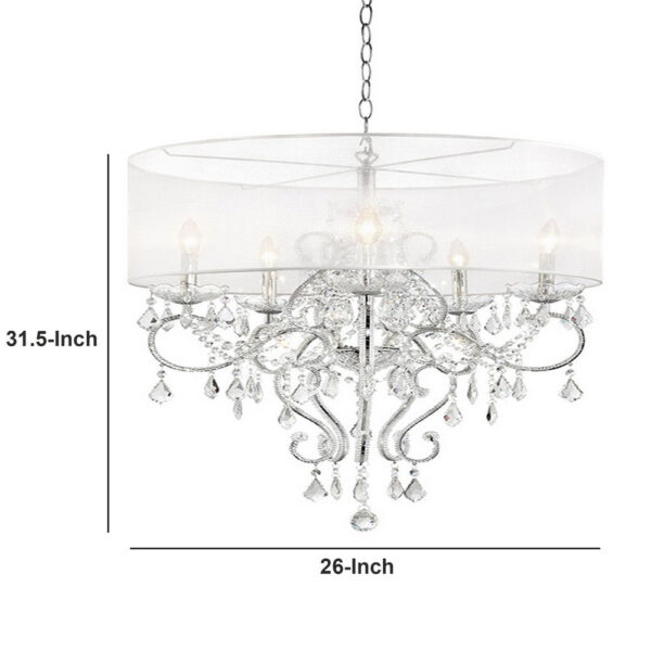 32 Inch Ceiling Lamp with Hanging Crystals, Round Canopy, Silver