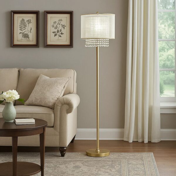 1502202669916ba21af6f.jpeg Floor Lamp with Hanging Crystal Accents, White and Gold