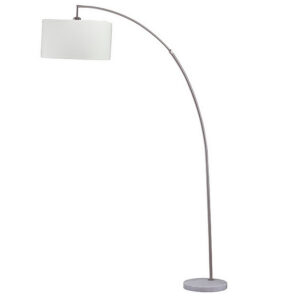 1502202669916bc2bb8ed.jpeg Floor Lamp with Curved Metal Frame and Drum Shade, Silver