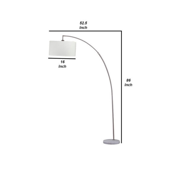 Floor Lamp with Curved Metal Frame and Drum Shade, Silver