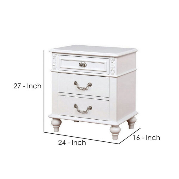Nightstand with 3 Drawers and Built In USB Port, White