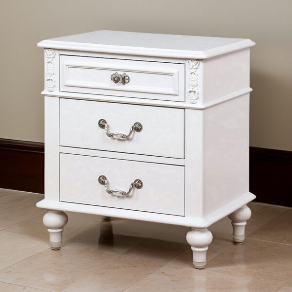 Nightstand with 3 Drawers and Built In USB Port, White