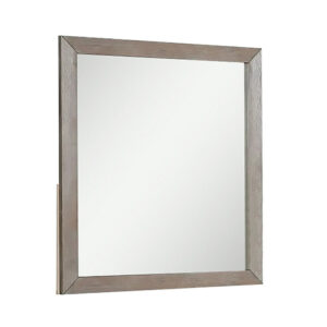 Wall Mirror with Wooden Frame and Grain Details, Natural Brown