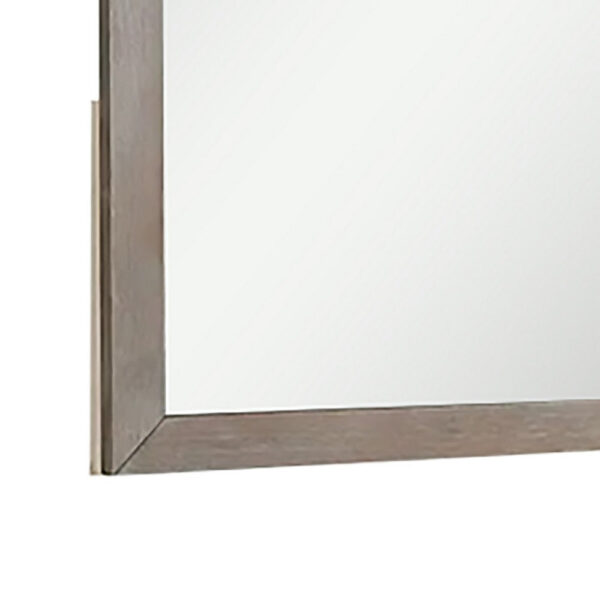 Wall Mirror with Wooden Frame and Grain Details, Natural Brown