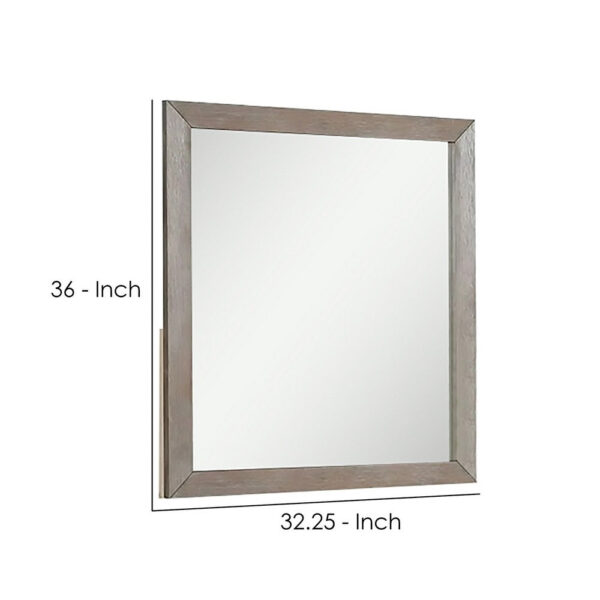 Wall Mirror with Wooden Frame and Grain Details, Natural Brown