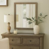 Wall Mirror with Wooden Frame and Grain Details, Natural Brown