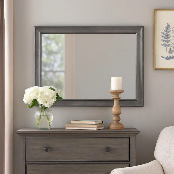 Mirror with Wooden Frame with Molded Trim, Gray