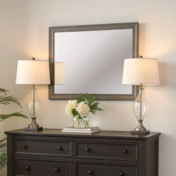 Mirror with Wooden Frame with Molded Trim, Gray
