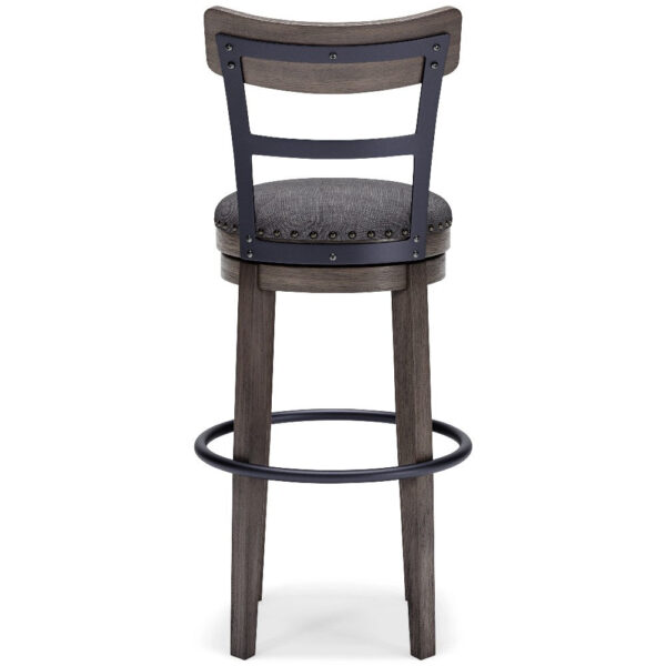 Swivel Barstool with Nailhead Trim and Curved Panel Back, Tall, Gray