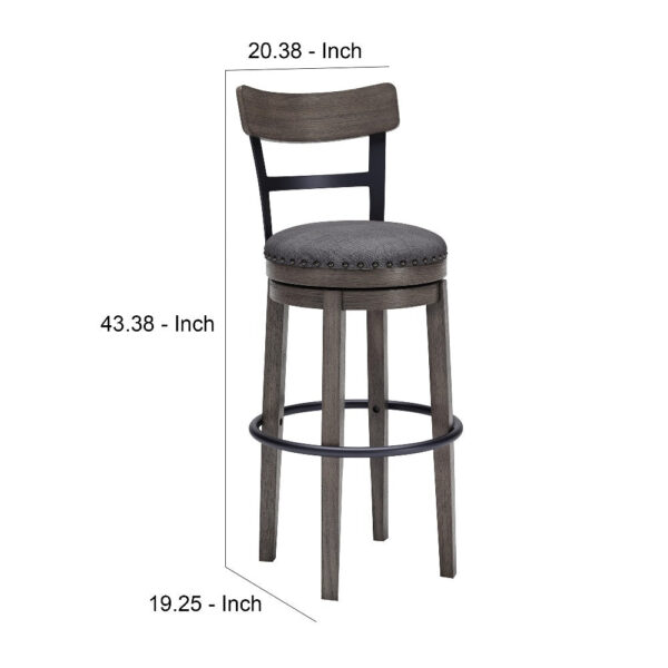 Swivel Barstool with Nailhead Trim and Curved Panel Back, Tall, Gray