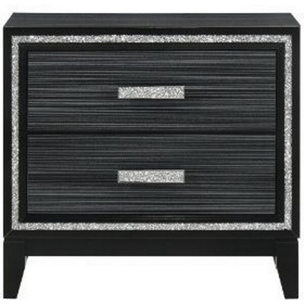 Nightstand with 2 Drawers and Shimmery Details, Black