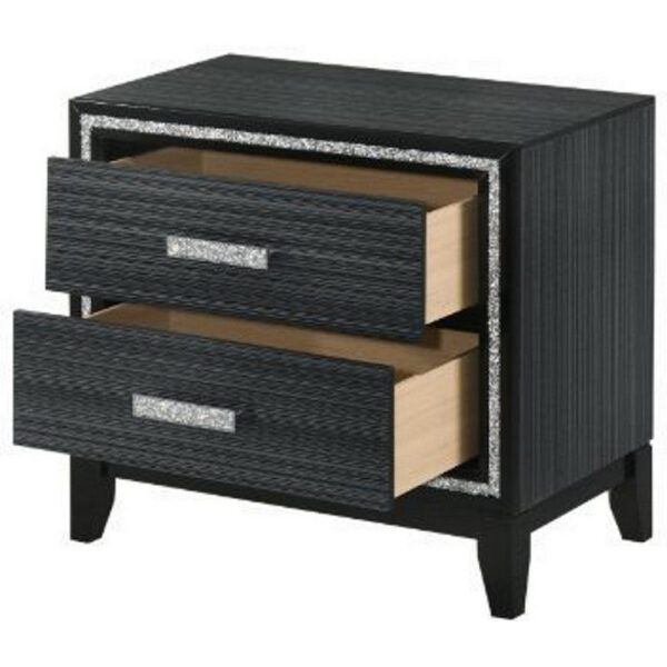 Nightstand with 2 Drawers and Shimmery Details, Black