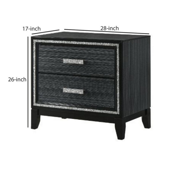 Nightstand with 2 Drawers and Shimmery Details, Black