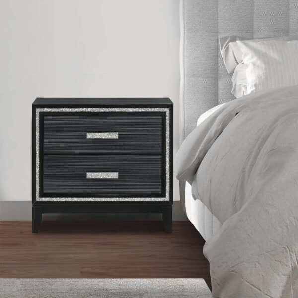 Nightstand with 2 Drawers and Shimmery Details, Black