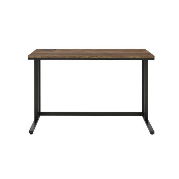 Writing Desk with Wooden Top and Built in USB Port, Brown and Black