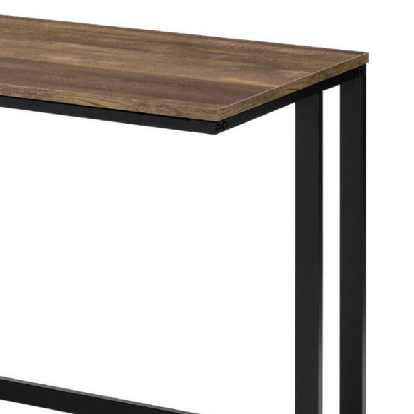 Writing Desk with Wooden Top and Built in USB Port, Brown and Black