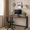 Writing Desk with Wooden Top and Built in USB Port, Brown and Black