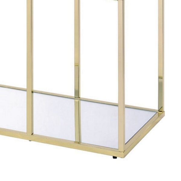 1502202669916cd6deed4.jpeg 3 Tier Sofa Table with Glass Shelves and Metal Frame, Gold