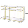 1502202669916cd84412d.jpeg 3 Tier Sofa Table with Glass Shelves and Metal Frame, Gold