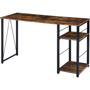 1502202669916cdd93842.jpeg Writing Desk with 2 Tier Shelves and Tubular Metal Legs, Brown and Black