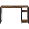 Writing Desk with 2 Tier Shelves and Tubular Metal Legs, Brown and Black