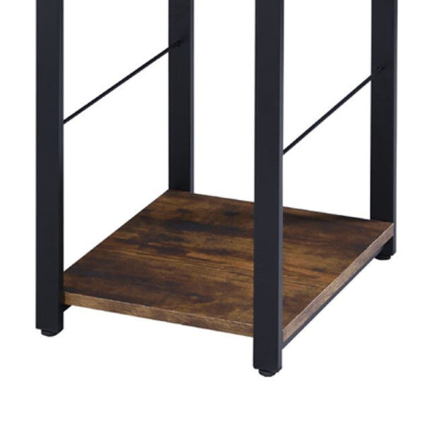 Writing Desk with 2 Tier Shelves and Tubular Metal Legs, Brown and Black