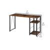 Writing Desk with 2 Tier Shelves and Tubular Metal Legs, Brown and Black