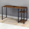 Writing Desk with 2 Tier Shelves and Tubular Metal Legs, Brown and Black