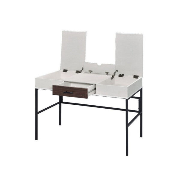 Writing Desk with 2 Hinged Top Storage Compartments, White and Black