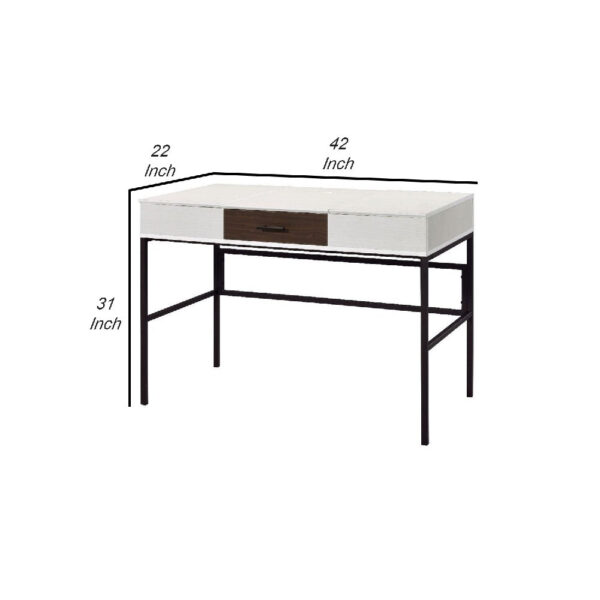Writing Desk with 2 Hinged Top Storage Compartments, White and Black