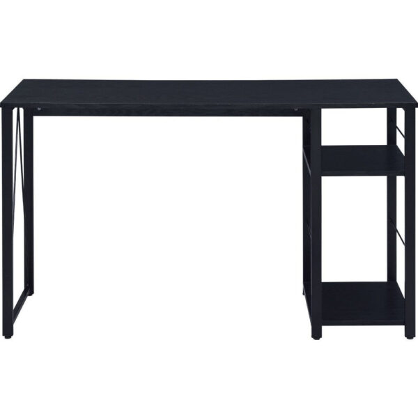 Writing Desk with 2 Tier Side Shelves and Tubular Metal Legs, Black