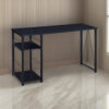 Writing Desk with 2 Tier Side Shelves and Tubular Metal Legs, Black