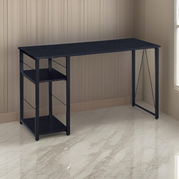 Writing Desk with 2 Tier Side Shelves and Tubular Metal Legs, Black