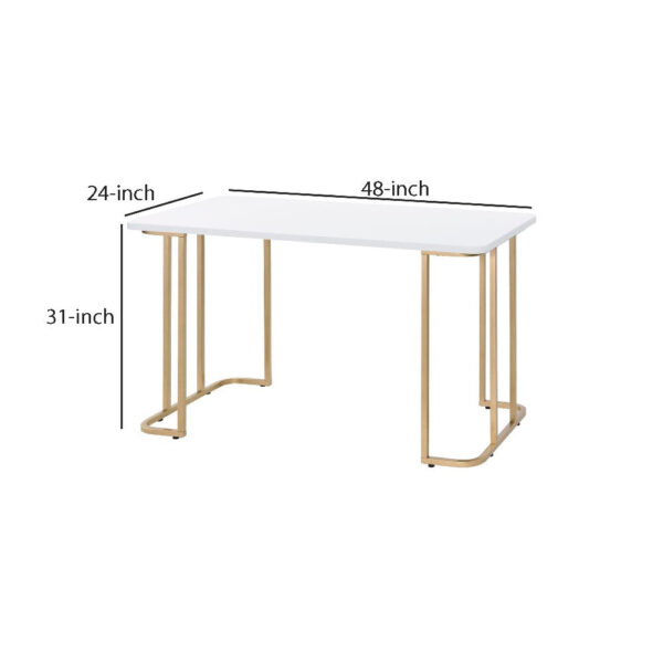 Writing Desk with Metal Curved Sled Base and Floor Protectors, White