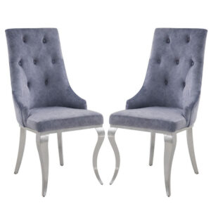 1502202669916d3d60733.jpeg Side Chair with Button Tufting and Metal Legs, Set of 2, Gray and Silver