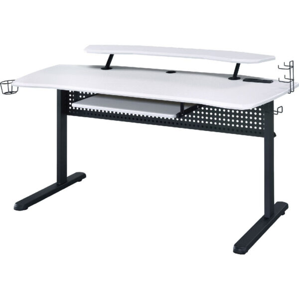 Gaming Table with USB Plugin and Headset Rack, White