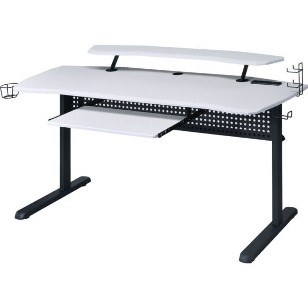 Gaming Table with USB Plugin and Headset Rack, White