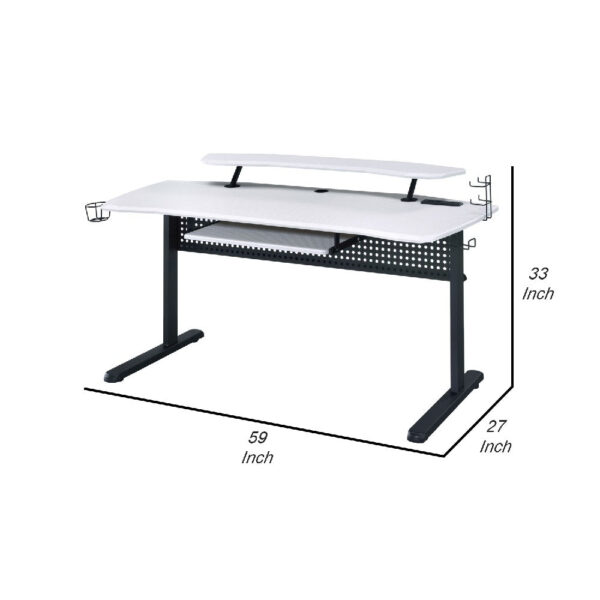 Gaming Table with USB Plugin and Headset Rack, White