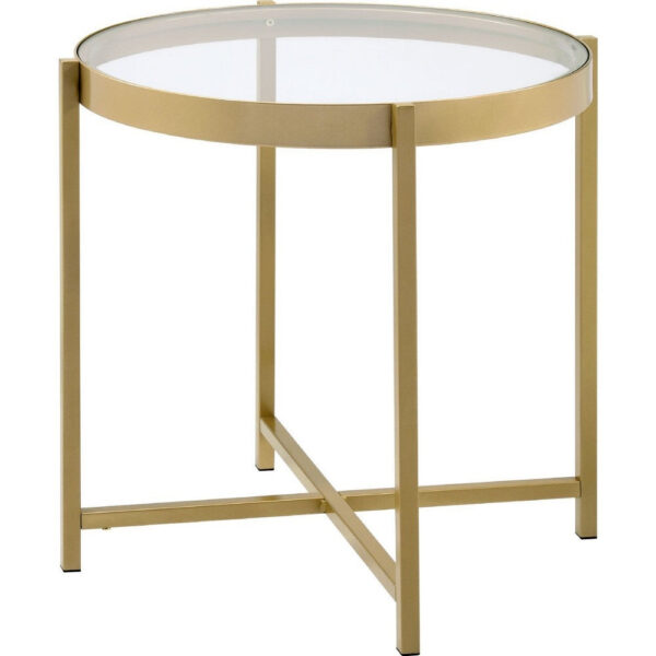 1502202669916d57bd5fc.jpeg End Table with Round Glass Top and Metal Frame, Gold