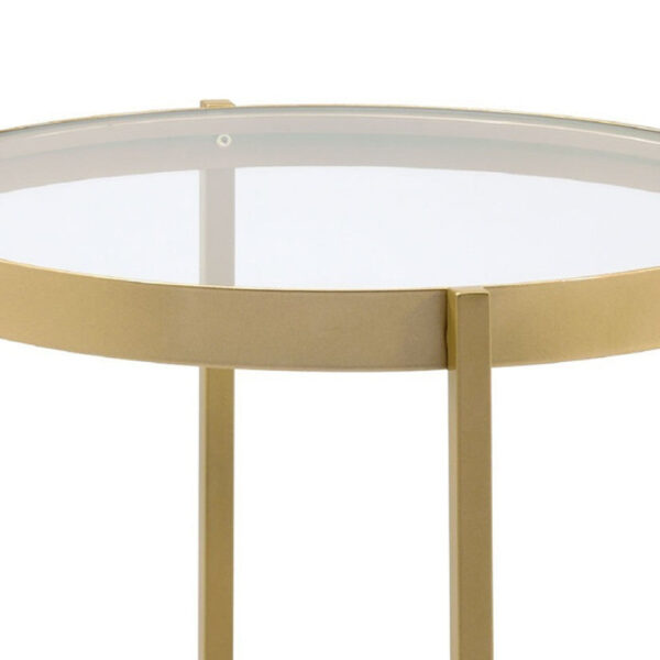 1502202669916d593254b.jpeg End Table with Round Glass Top and Metal Frame, Gold