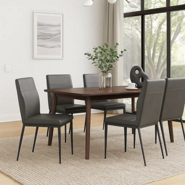 Chair with Faux Leather and Sleek Metal Legs, Gray