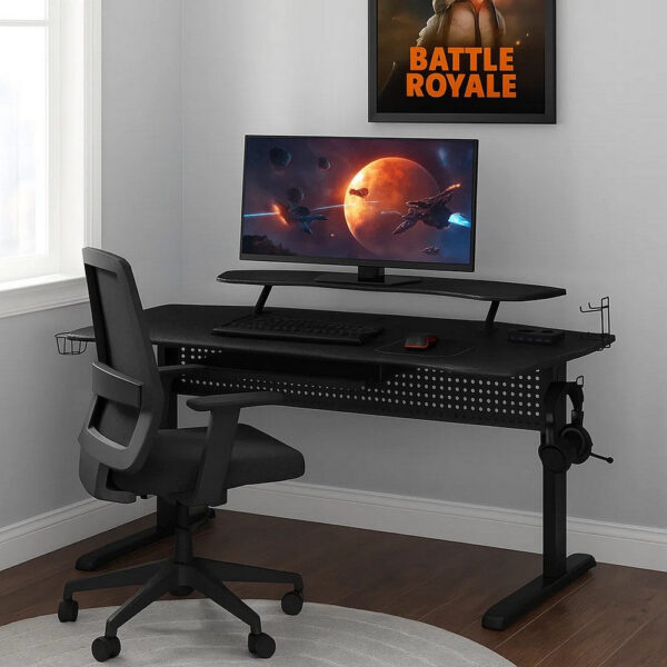 Gaming Table with USB Plugin and Headset Rack, Black