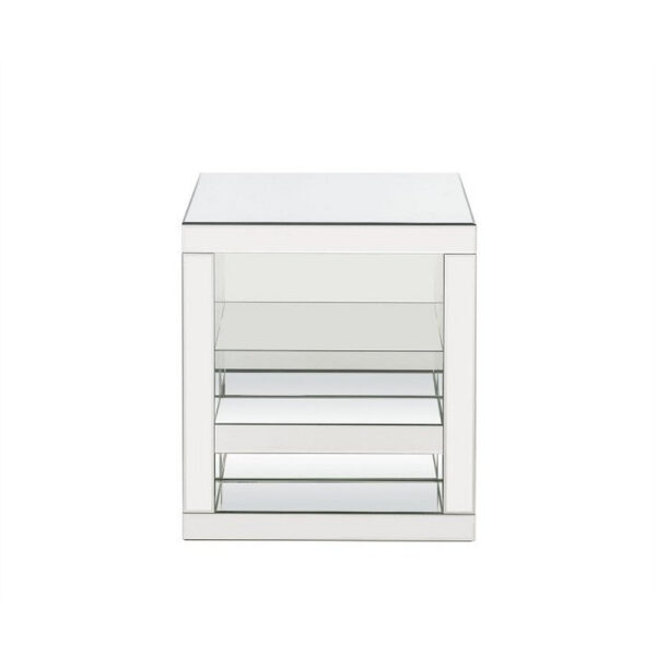 Accent Table with Mirrored Panels and C Shape, Silver