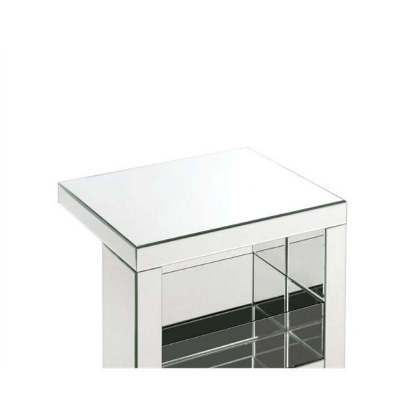 Accent Table with Mirrored Panels and C Shape, Silver