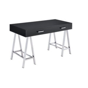 1502202669916de073425.jpeg Writing Desk with MDF 2 Drawers and Metal Legs, Black and Chrome